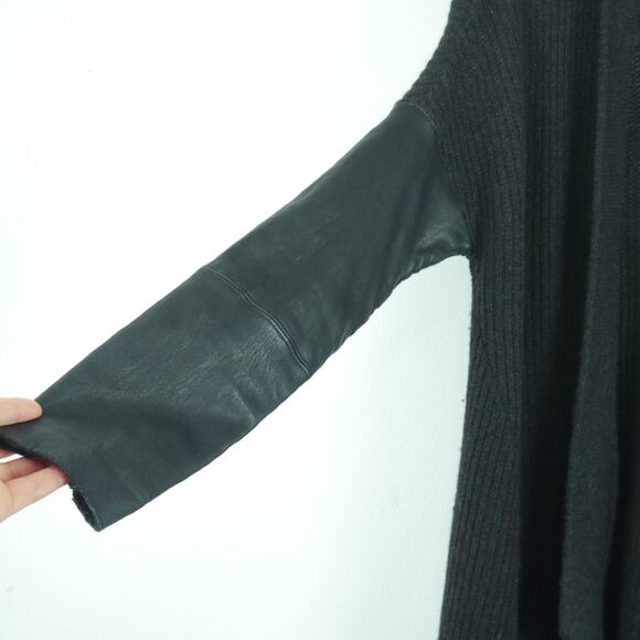 Eileen Fisher Small Cardigan Jacket Yak Blend Leather Black Minimal Quiet Luxury - Picture 3 of 14
